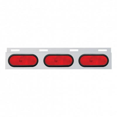 Stainless Top Mud Flap Plate With 3 Oval Lights & Grommet - Red Lens