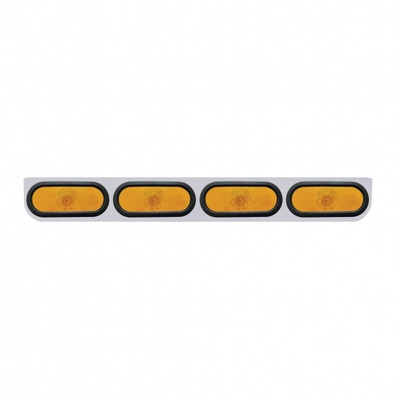 Stainless Light Bracket With Four 6" Oval Lights & Grommets - Amber Lens