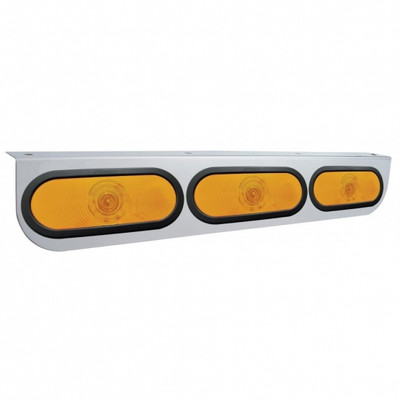 Stainless Light Bracket With Three 6" Oval Lights & Grommets - Amber Lens