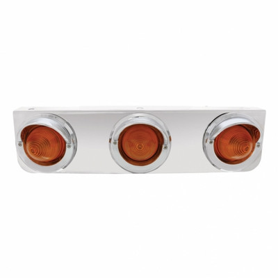 Stainless Light Bracket With Three 2-1/2" Beehive Lights & Visors - Amber Lens