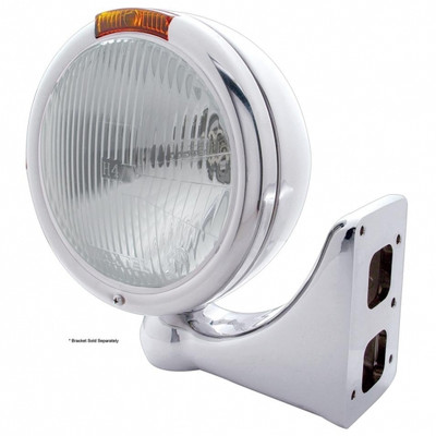 Chrome Classic Headlight H4 Bulb & Turn Signal - Amber Lens