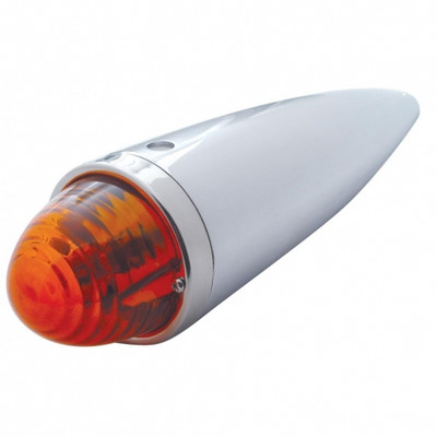 Chrome Die Cast Torpedo Cab Light With Beehive Glass Lens & 1156 Bulb - Dark Amber