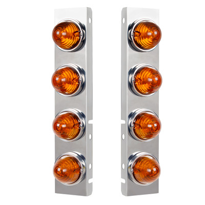 SS Front Air Cleaner Bracket With 8X Glass Beehive Lights & SS Bezels For Peterbilt-Amber Lens