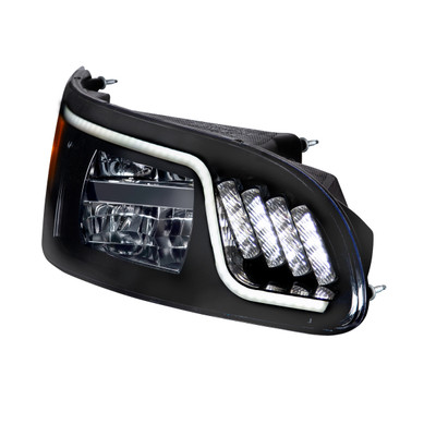 Black LED Headlight With LED Turn, Position, & DRL For Peterbilt 386 (2005-2015)& 387 (1999-2010)- Passenger