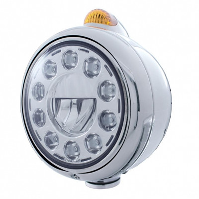 Chrome Guide 682-C Headlight 11 LED Bulb & Dual Mode LED Signal - Amber Lens