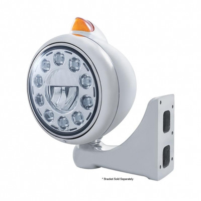 Stainless Steel Guide 682-C Headlight 11 LED Bulb & Original Style LED Signal - Amber Lens