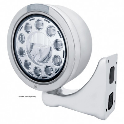 Stainless Bullet Half Moon Headlight 11 LED Bulb & Dual Mode LED Signal - Clear Lens