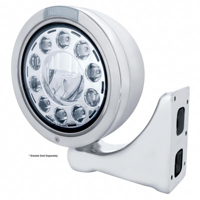 Stainless Bullet Classic Headlight 11 LED Bulb With LED Signal - Clear Lens