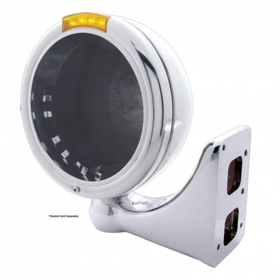 Chrome Classic Headlight No Bulb With LED Turn Signal - Amber LED/Amber Lens