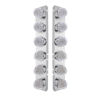 SS Front Air Cleaner Bracket W/12X 17 LED Watermelon Lights & SS Bezels For Peterbilt-Amber LED/Clear Lens (Pair)