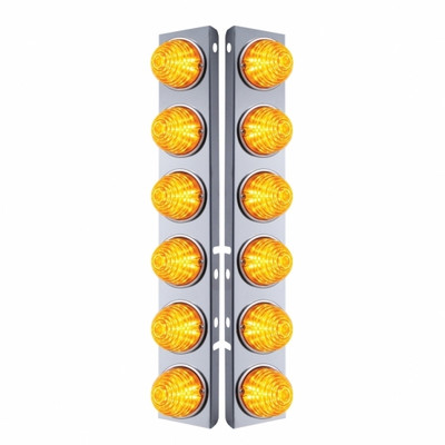 SS Front Air Cleaner Bracket W/12X 17 LED Beehive Lights & SS Bezels For Peterbilt-Amber LED & Lens (Pair)