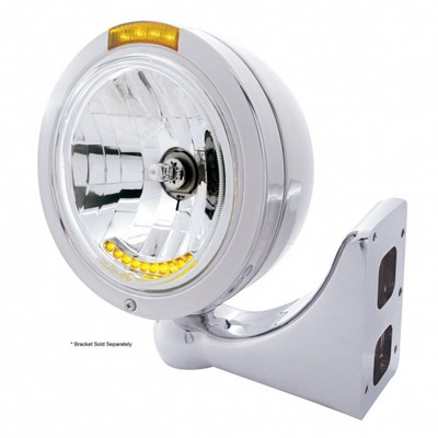 Stainless Steel Bullet Classic Headlight H4 With 10 Amber LED & LED Signal - Amber Lens