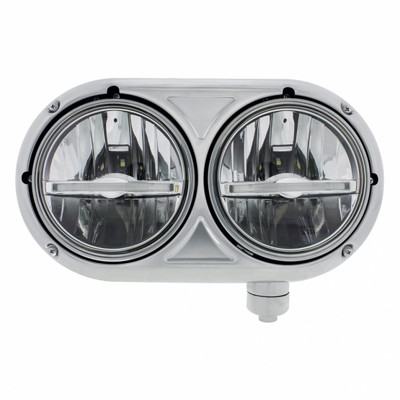 Stainless Dual Headlight With 9 LED Bulb & White LED Position Light Bar For Peterbilt 359- Passenger