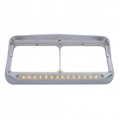 14 LED Rectangular Dual Headlight Bezel With Visor - Amber LED/Chrome Lens