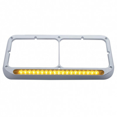 19 LED Rectangular Dual Headlight Bezel - Amber LED/Amber Lens