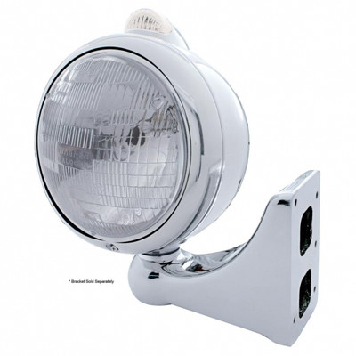 Stainless Steel Guide 682-C Headlight H6024 & Dual Mode LED Signal - Clear Lens