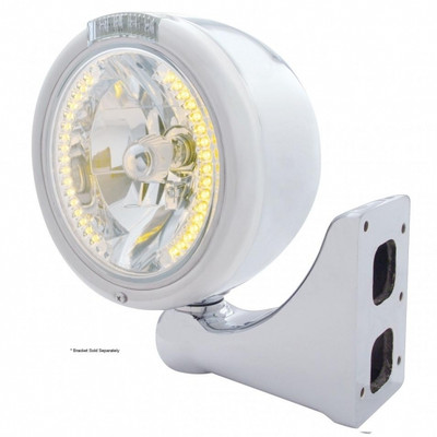 Stainless Steel Classic Half Moon Headlight H4 With Amber LED & Signal - Clear Lens