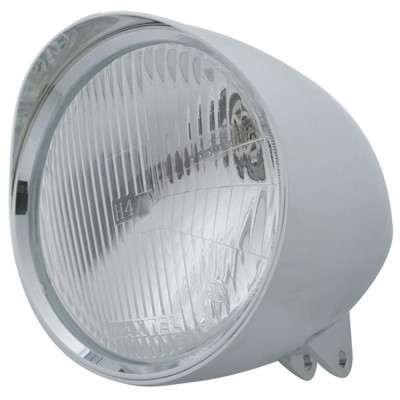 Motorcycle Chrome "Chopper" Headlight With Smooth Visor H4 Bulb