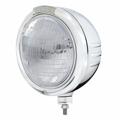 Stainless Steel Classic Embossed Stripe Headlight 6014 & Dual Mode LED Signal - Clear Lens
