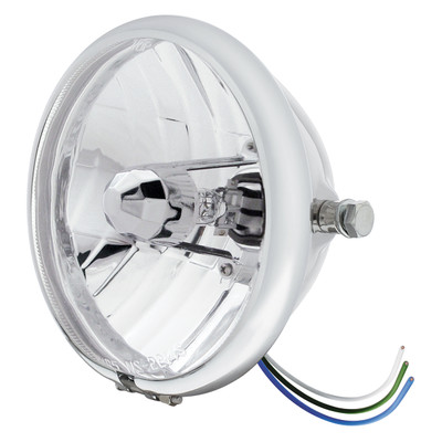 Chrome 5-3/4" Motorcycle Headlight Crystal H4 Bulb - Side Mount