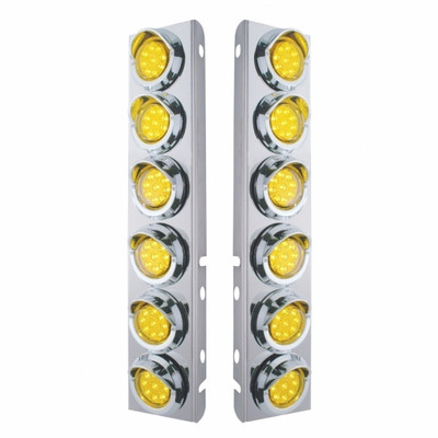 SS Front Air Cleaner Bracket With 12X 9 LED 2" Reflector Lights & Visors For Peterbilt-Amber LED & Lens SS Front Air Cleaner Bracket With 12X 9 LED 2" Reflector Lights & Visors For Peterbilt-Amber LED & Lens
