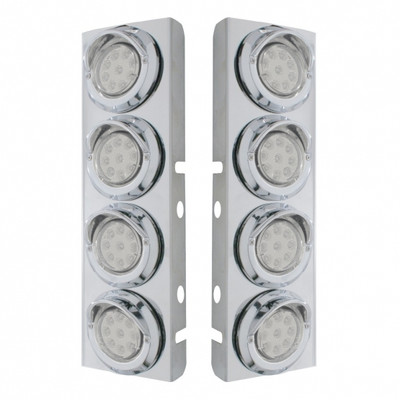 SS Front Air Cleaner Bracket With 8X 9 LED 2" Reflector Lights & Visors For Peterbilt -Amber LED/Clear Lens