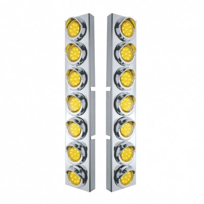 SS Front Air Cleaner Bracket With 14X 9 Amber LED 2" Lights & Visors Bezel For KW Trucks -Amber Lens