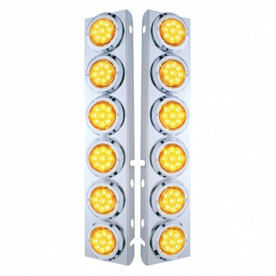 SS Front Air Cleaner Bracket With 12X 9 LED 2" Reflector Lights & Bezels For Peterbilt-Amber LED & Lens SS Front Air Cleaner Bracket With 12X 9 LED 2" Reflector Lights & Bezels For Peterbilt-Amber LED & Lens