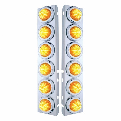 SS Front Air Cleaner Bracket With 12X 9 LED 2" Beehive Lights & Bezels For Peterbilt-Amber LED & Lens