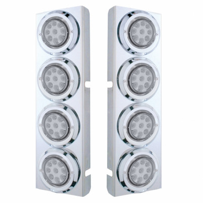 SS Front Air Cleaner Bracket With 8X 9 LED 2" Reflector Lights & Bezels For Peterbilt -Amber LED/Clear Lens