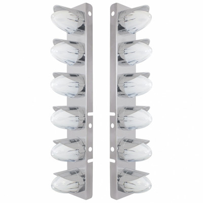 SS Front Air Cleaner Brkt With 12X Amber Hi/Lo LED GloLight Watermelon Grakon Light & Visor For Peterbilt-Clear Lens