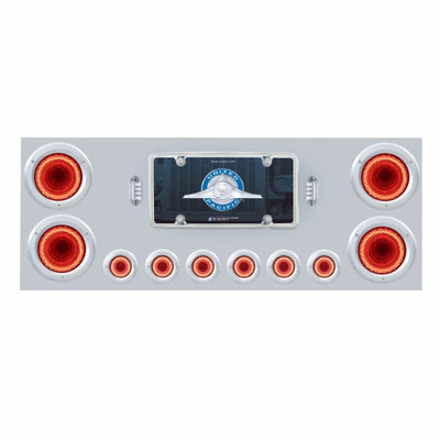 SS Rear Center Panel With Four 23 LED 4" Lights & Six 9 LED 2" Mirage Lights & Bezels - Red LED/Clear Lens