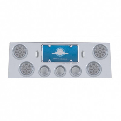 SS Rear Center Panel With 4X 12 LED 4" Reflector Light & 3X 13 LED 2-1/2" Light & Visor -Red LED/Clear Lens SS Rear Center Panel With 4X 12 LED 4" Reflector Light & 3X 13 LED 2-1/2" Light & Visor -Red LED/Clear Lens