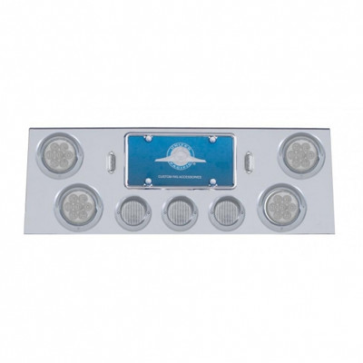 SS Rear Center Panel With 4X 7 LED 4" Reflector Light & 3X 13 LED 2-1/2" Light & Visor -Red LED/Clear Lens SS Rear Center Panel With 4X 7 LED 4" Reflector Light & 3X 13 LED 2-1/2" Light & Visor -Red LED/Clear Lens