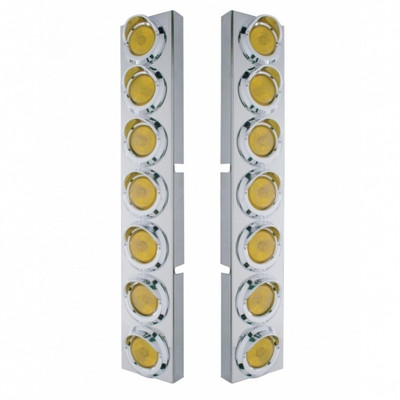 Kenworth Stainless Front Air Cleaner Bracket With Fourteen 2" Flat Lights & Visors - Amber Lens