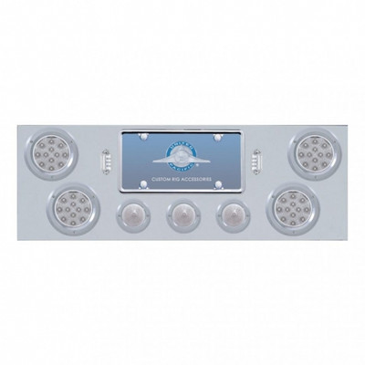 SS Rear Center Panel +4X LED 4" Refl. Light & 3X LED 2-1/2" Beehive Light & Bezel-Red LED/Clear Lens