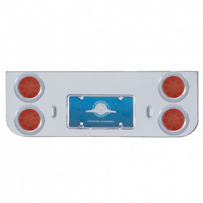 Chrome Rear Center Panel With Four 12 LED 4" Reflector Lights & Bezels - Red LED/Red Lens