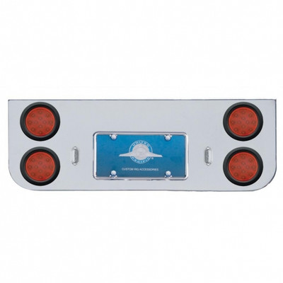 Chrome Rear Center Panel With Four 12 LED 4" Reflector Lights & Grommets - Red LED/Red Lens