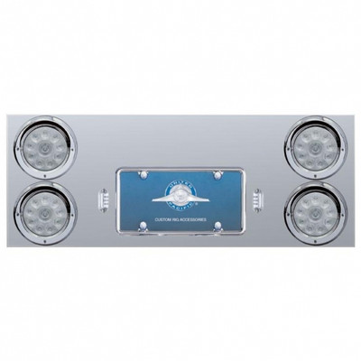 Stainless Rear Center Panel With Four 10 LED 4" Lights & Visors - Red LED/Clear Lens