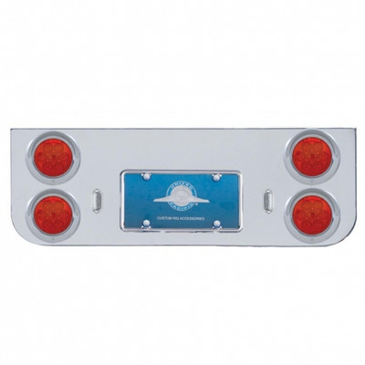 Chrome Rear Center Panel With Four 7 LED 4" Reflector Lights & Visors - Red LED/Red Lens