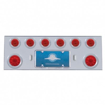SS Rear Center Panel With Two 10 LED 4" Lights & 6X 13 LED 2-1/2" Lights & Bezels -Red LED & Lens