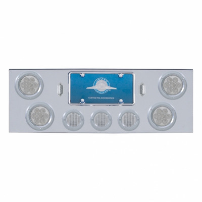 Chrome Rear Center Panel With 4X 7 LED 4" Reflector Lights & 3X 13 LED 2-1/2" Lights - Red LED/Clear Lens Chrome Rear Center Panel With 4X 7 LED 4" Reflector Lights & 3X 13 LED 2-1/2" Lights - Red LED/Clear Lens