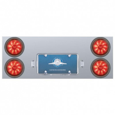 Stainless Rear Center Panel With Four 10 LED 4" Lights & Grommets - Red LED/Red Lens