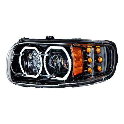 High Power 10 LED Blackout Headlight With 6 LED Turn & 100 LED Halo For 2008-2022 Peterbilt 389- Driver