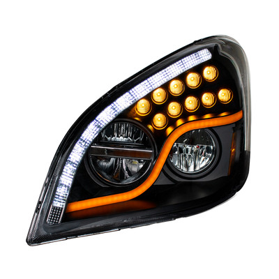 High Power LED "Blackout" Headlight With LED DRL & LED Turn Signal For 2008-2017 FL Cascadia - Driver