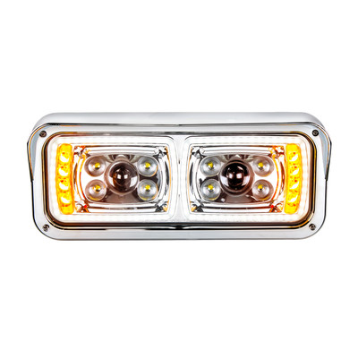 10 High Power LED "Chrome" Projection Headlight With LED Turn Signal & Position Light Bar - Driver