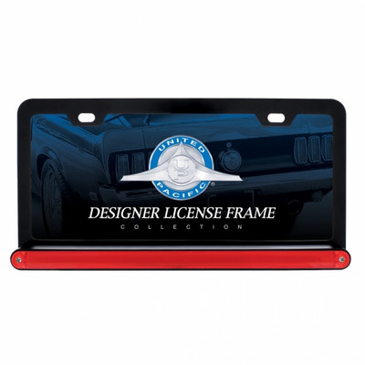 Black License Plate Frame With 24 LED 12" GloLight Bar - Red LED/Red Lens