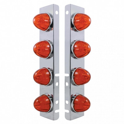 SS Front Air Cleaner Bracket With 8X 17 LED Watermelon Lights & SS Bezels For Peterbilt-Amber LED/Dark Amber Lens