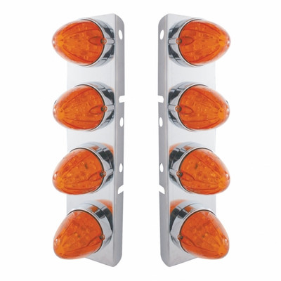 SS Front Air Cleaner Bracket With 8X 19 LED Watermelon Lights & Bezels For Peterbilt-Amber LED/Dark Amber Lens