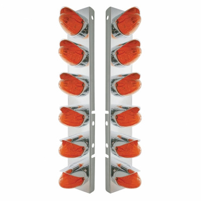 SS Front Air Cleaner Bracket With 12X 19 LED Watermelon Lights & Visors  For Peterbilt-Amber LED/Dark Amber Lens